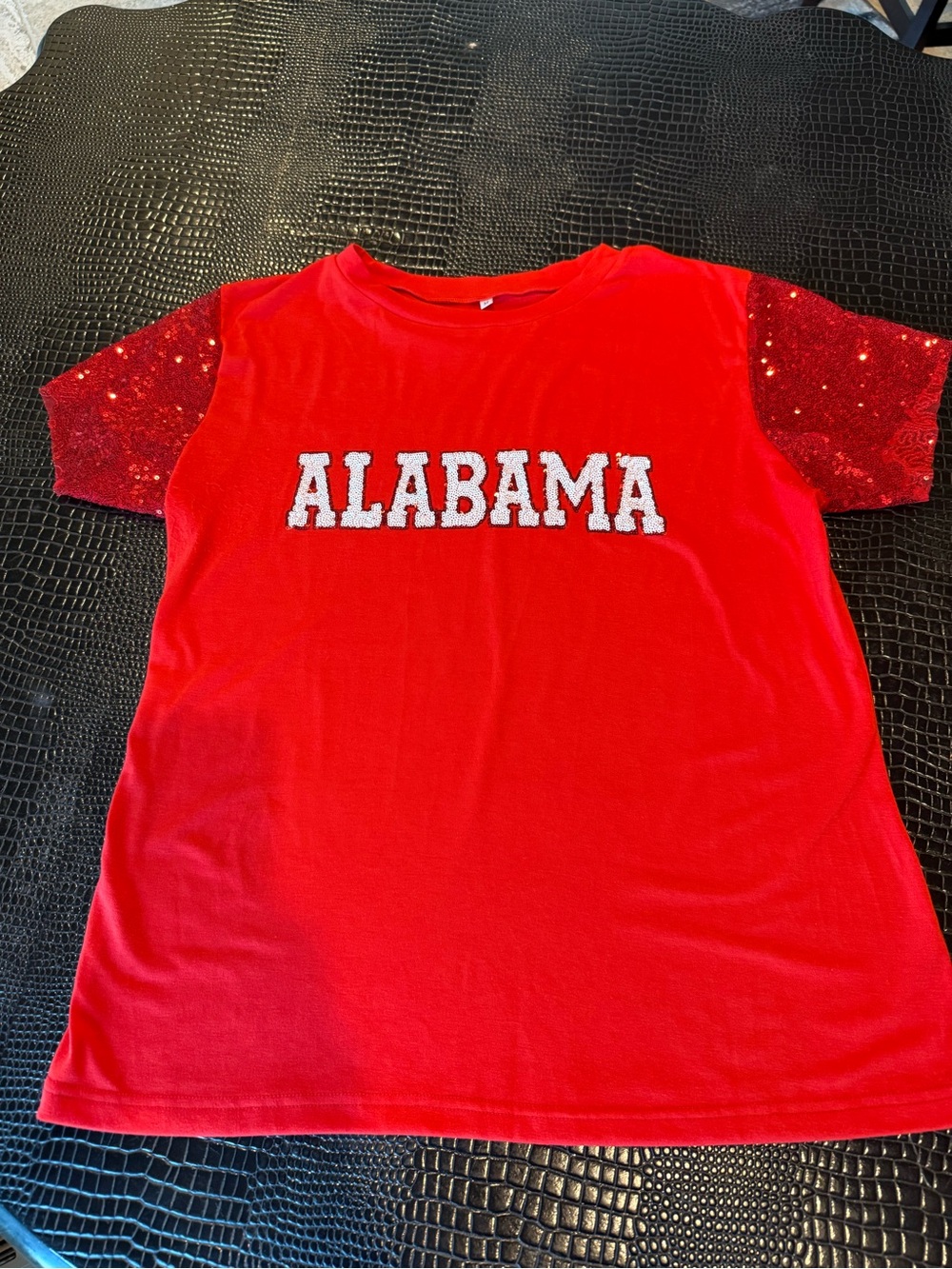 ALABAMA Sequin Sleeve Short Sleeve Tee - Red